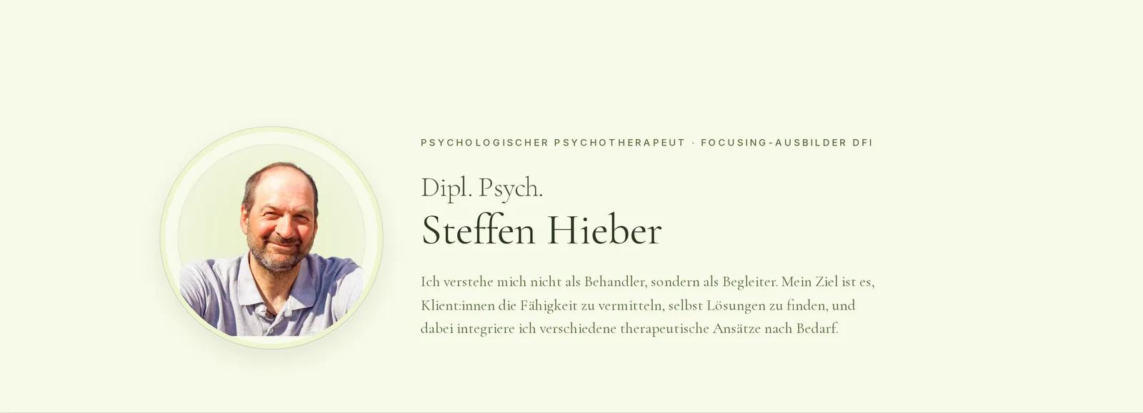 Praxis für integrative Psychotherapie, Ausschnitt der Website: Profilseite Steffen Hieber