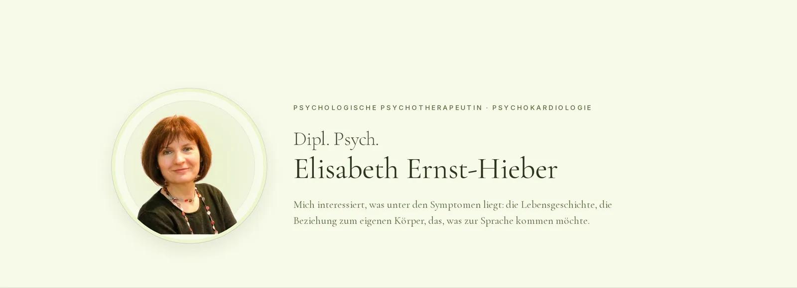 Praxis für integrative Psychotherapie, Ausschnitt der Website: Profilseite Elisabeth Ernst-Hieber