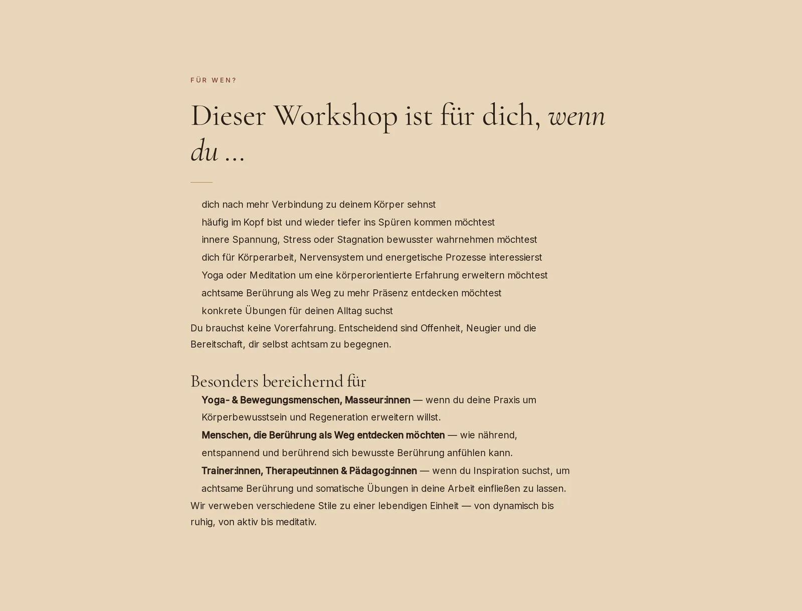 Inner Movement Freiburg, Ausschnitt der Website: Klare Selbstauswahl statt Verkaufsdruck