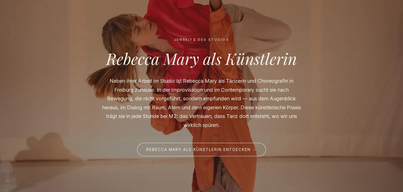 M2 Studios, Ausschnitt der Website: Emotionale Markenführung über alle Seiten hinweg