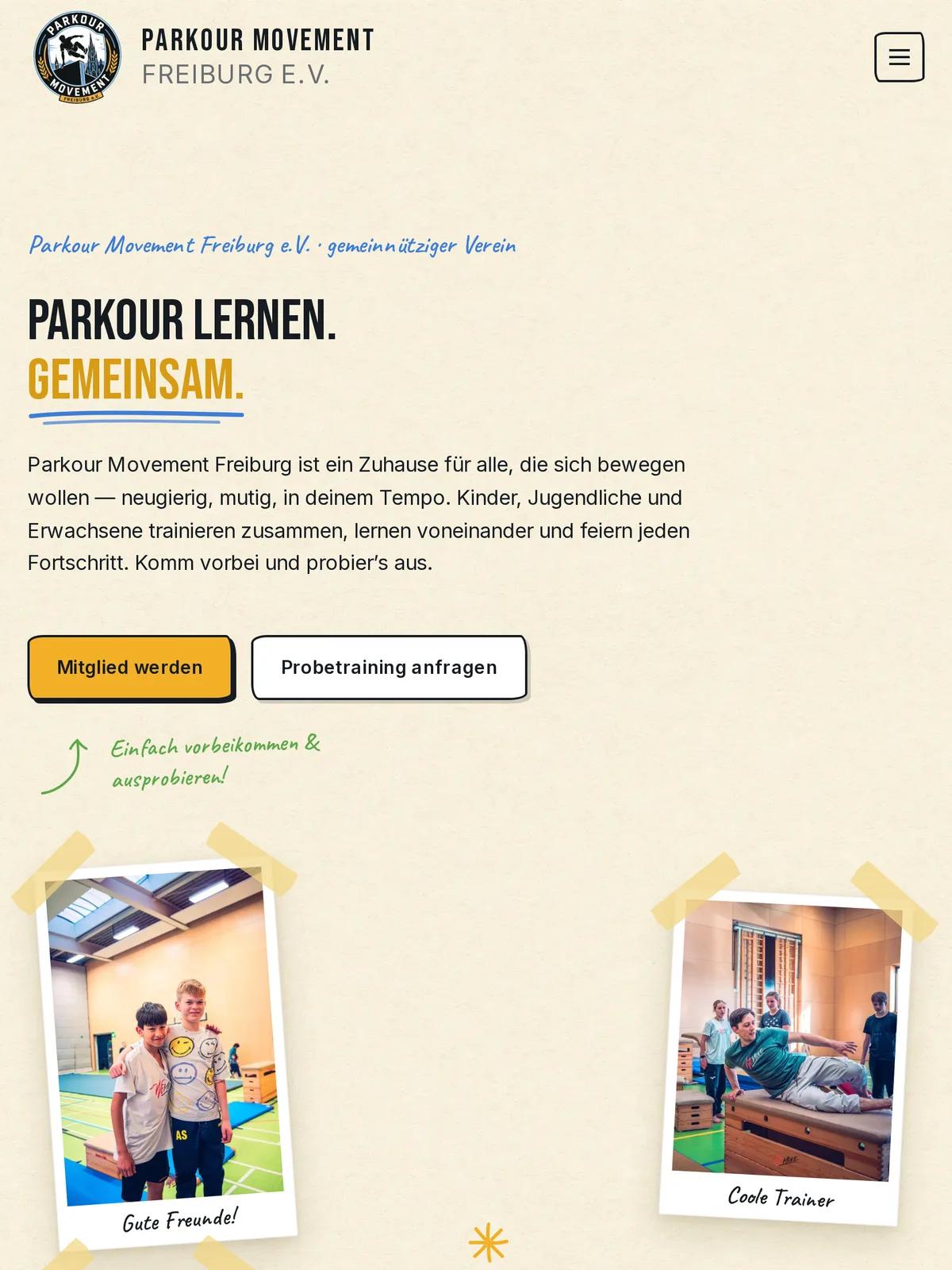 Parkour Movement Freiburg e.V., Ansicht auf dem Tablet