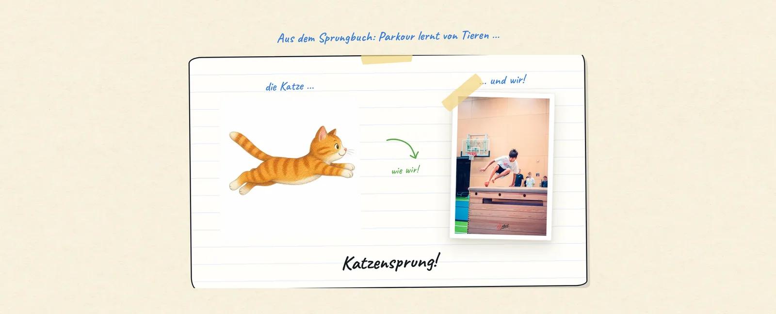 Parkour Movement Freiburg e.V., Ausschnitt der Website: Handgeschriebene Notizen führen durch die Seite