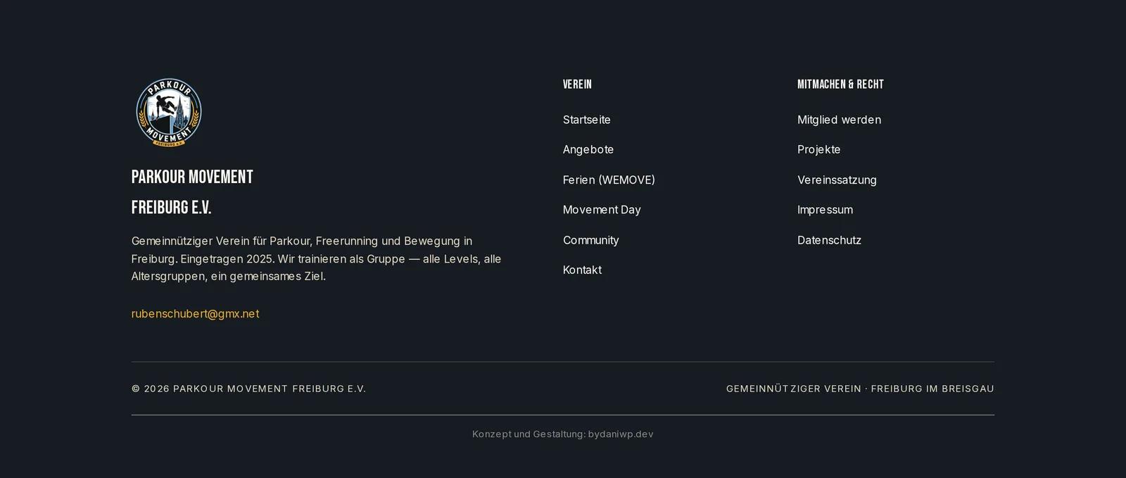 Parkour Movement Freiburg e.V., Ausschnitt der Website: Vereinslogo im Abspann