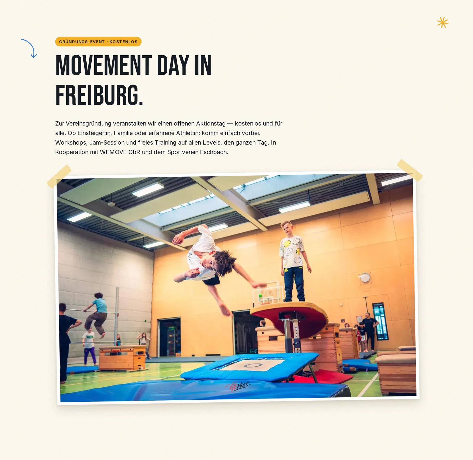 Parkour Movement Freiburg e.V., Ausschnitt der Website: Eigene Seite für den Movement Day