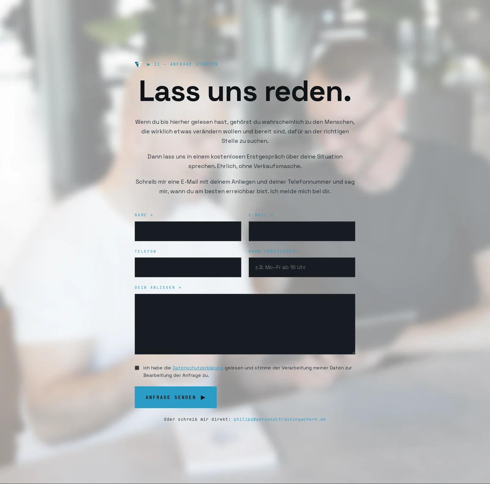 Philipp Hoffmann, Ausschnitt der Website: Am Ende steht ein kostenloses Erstgespräch