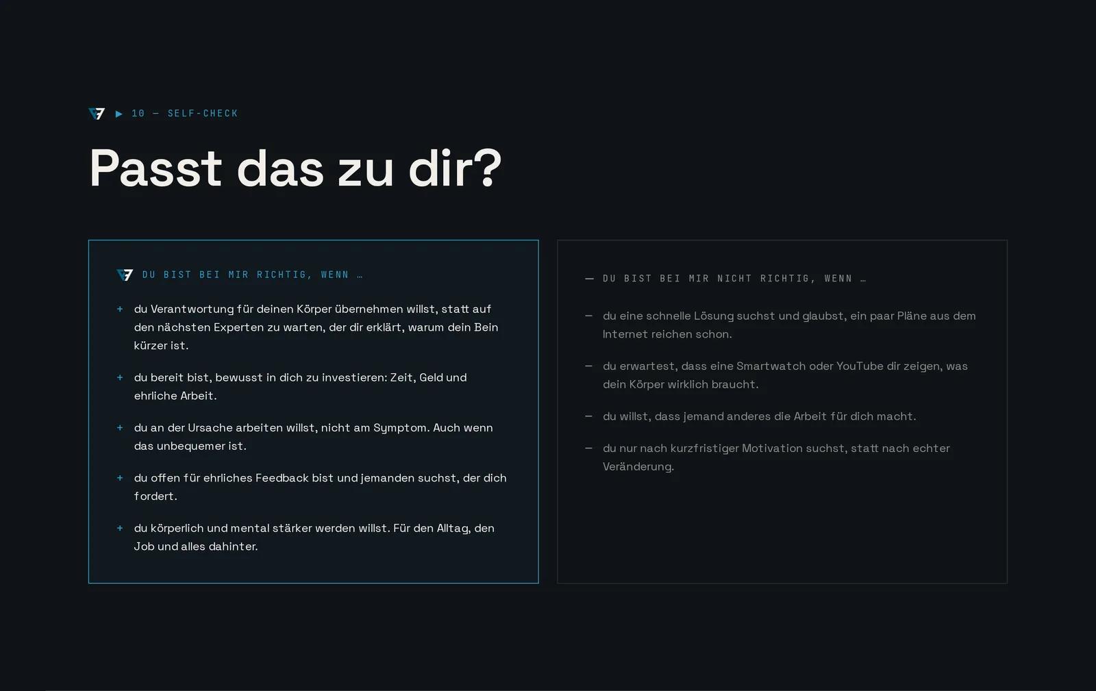 Philipp Hoffmann, Ausschnitt der Website: Passt das zu dir: die bewusste Abgrenzung