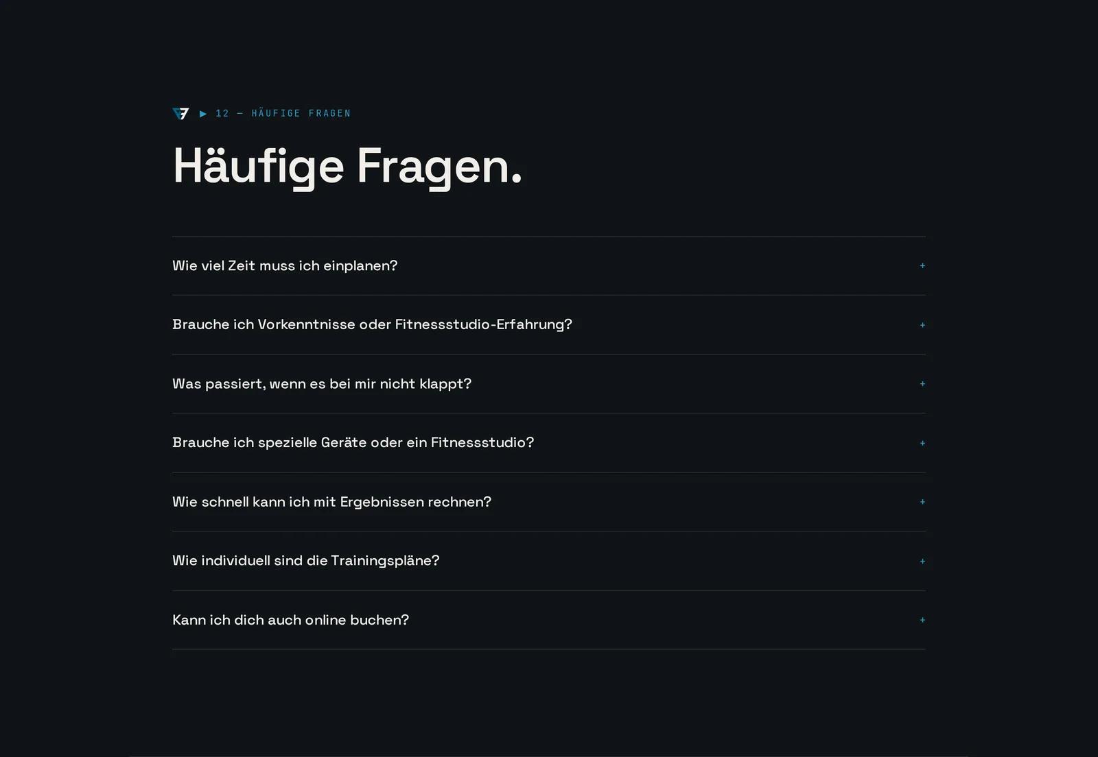 Philipp Hoffmann, Ausschnitt der Website: Häufige Fragen ausklappbar beantwortet