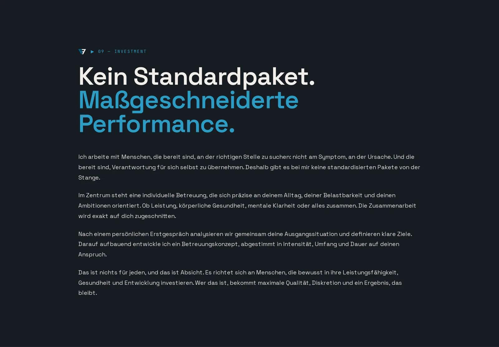 Philipp Hoffmann, Ausschnitt der Website: Kein Standardpaket: Investment offen erklärt