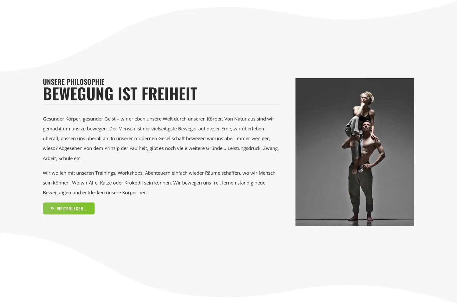 WEMOVE. Freiburg, Ausschnitt der Website: Bewegung als Haltung, nicht als Angebotsliste