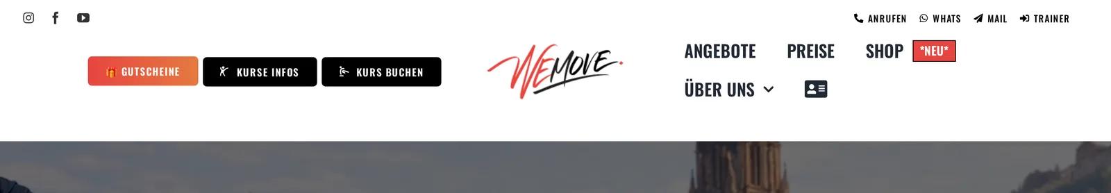 WEMOVE. Freiburg, Ausschnitt der Website: Navigation zu allen Bereichen auf einen Blick
