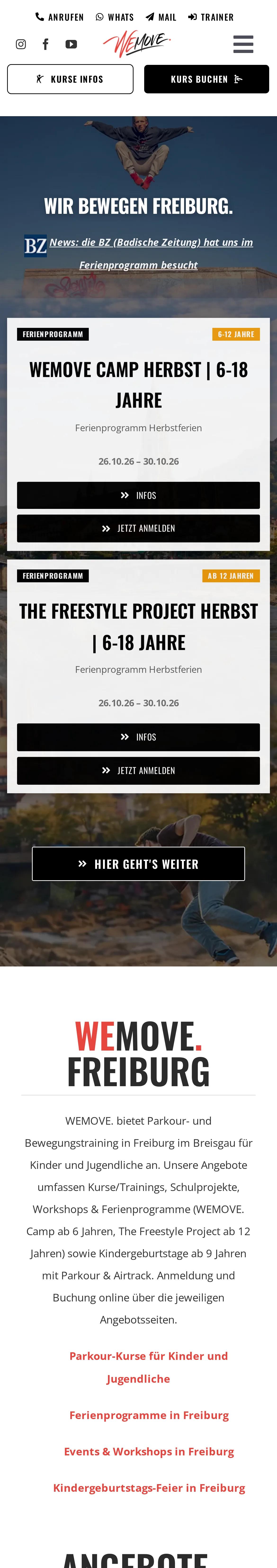 WEMOVE. Freiburg, Ausschnitt der Website: Mobil bedienbar für Eltern unterwegs