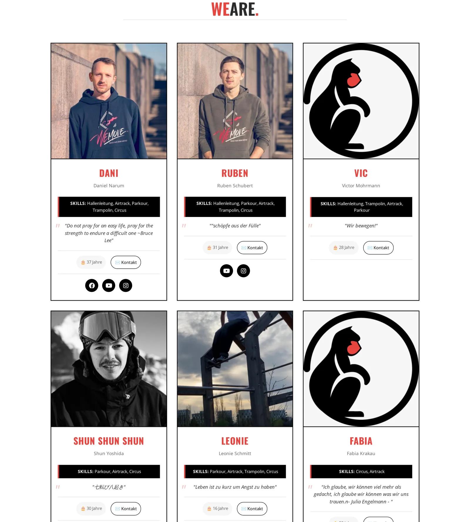 WEMOVE. Freiburg, Ausschnitt der Website: Das Team als Vertrauensanker