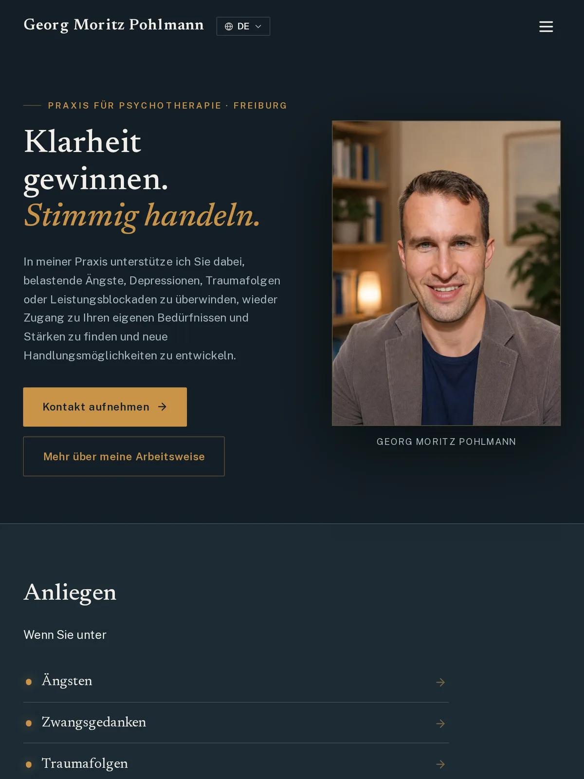 Praxis für Psychotherapie Georg Moritz Pohlmann, Ansicht auf dem Tablet