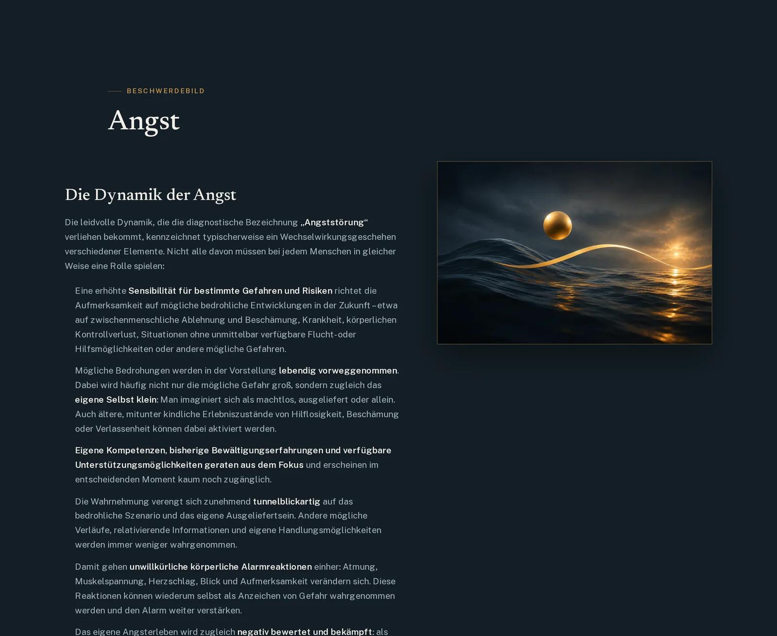 Praxis für Psychotherapie Georg Moritz Pohlmann, Ausschnitt der Website: Die Hervorhebungen des Therapeuten stehen unverändert im Text