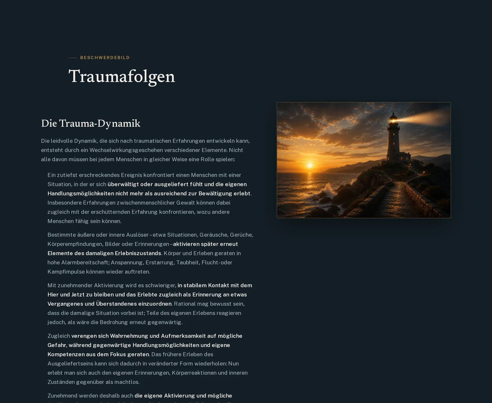 Praxis für Psychotherapie Georg Moritz Pohlmann, Ausschnitt der Website: Beschwerdebild Traumafolgen