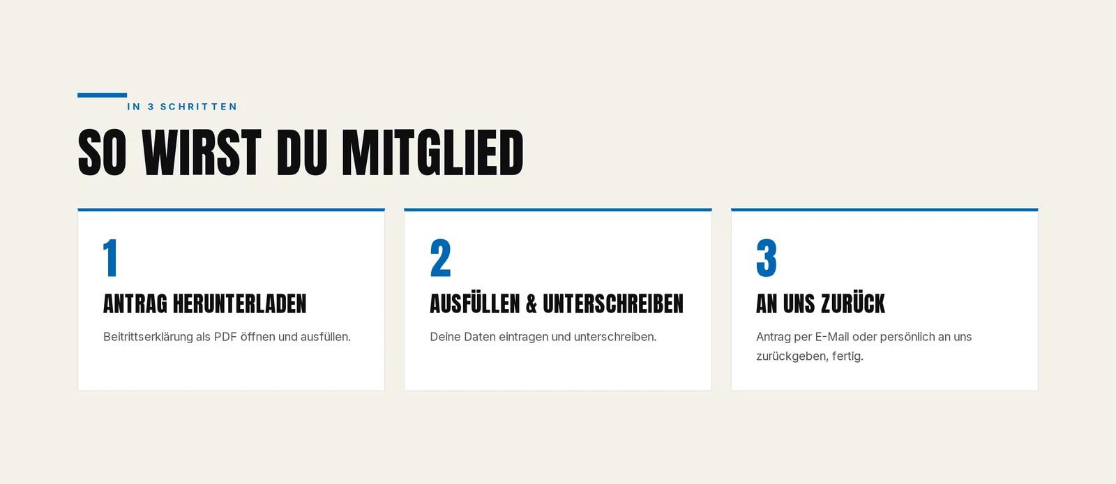 FC Bayern Fanclub Bazis Südbaden, Ausschnitt der Website: Mitgliedschaft in drei Schritten