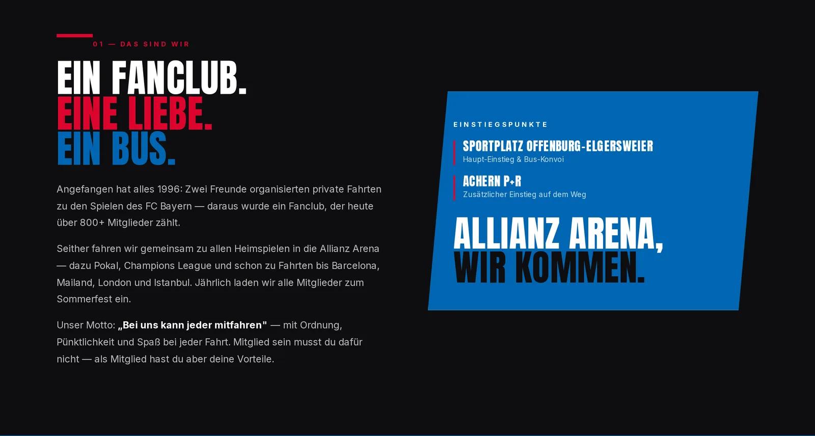 FC Bayern Fanclub Bazis Südbaden, Ausschnitt der Website: Dieselbe Seite in der dunklen Ansicht