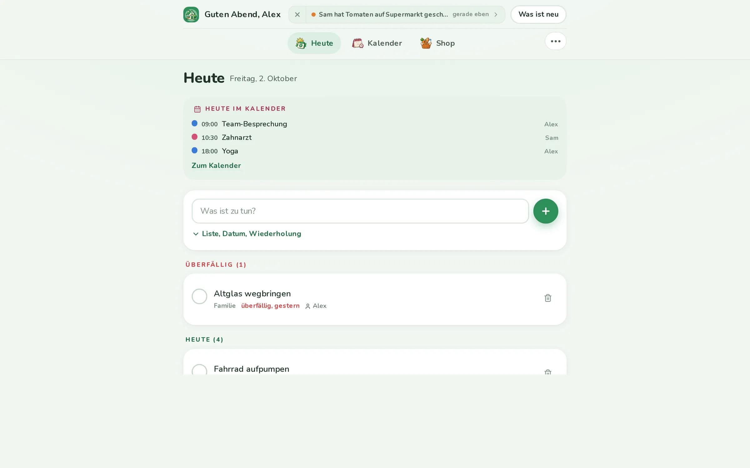 Family-App, Ansicht auf dem Laptop