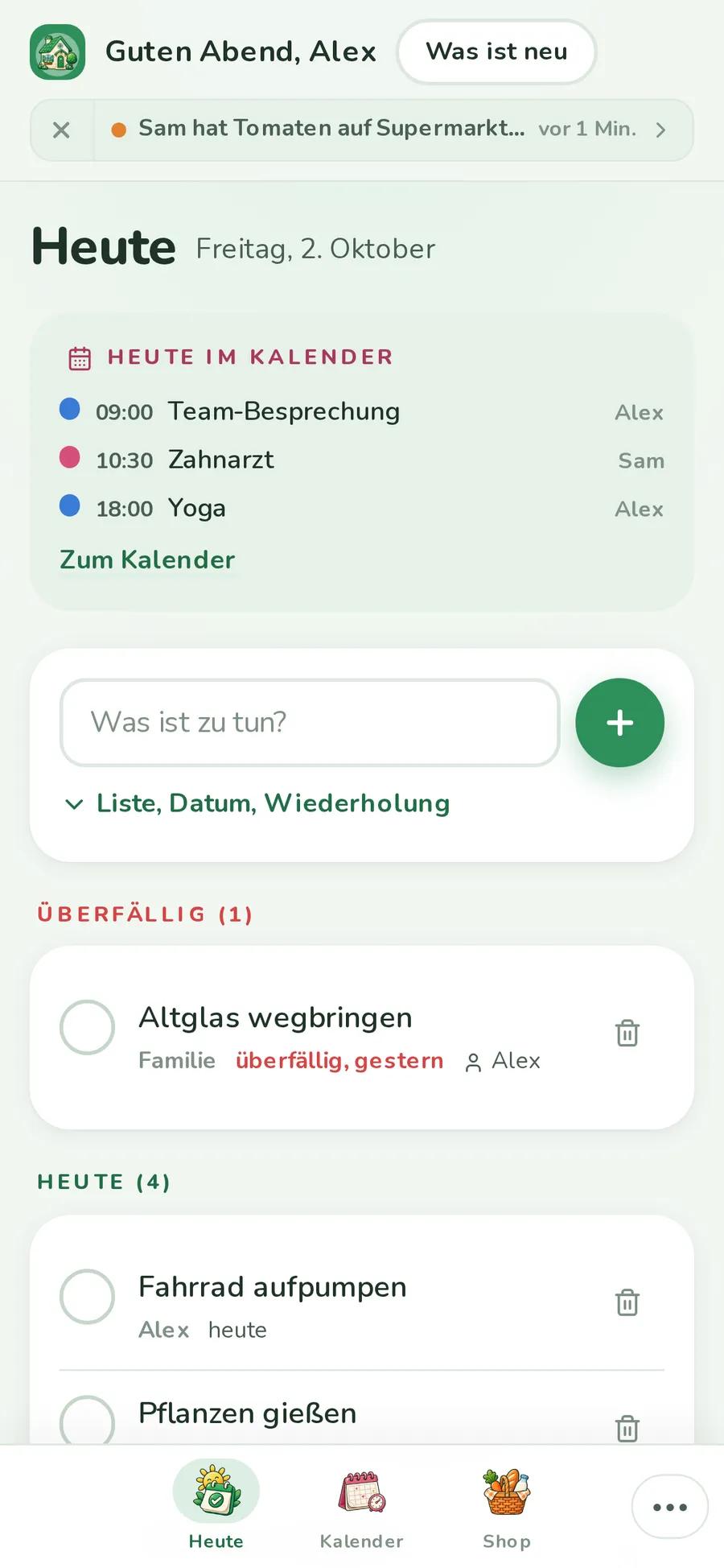 Family-App, Ansicht auf dem Smartphone