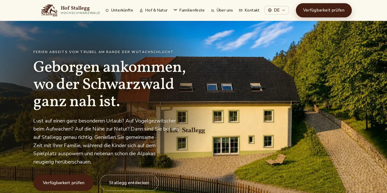 Hof Stallegg, Ausschnitt der Website: Startseite mit Hofbild und Leitidee