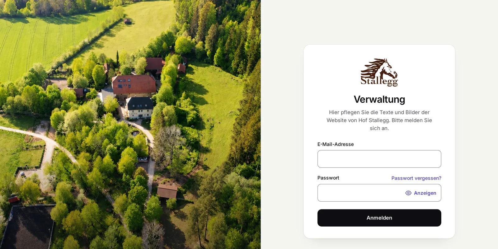 Hof Stallegg, Ausschnitt der Website: Anmeldung zur Verwaltung